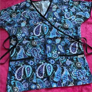Blue Paisley Scrub Top